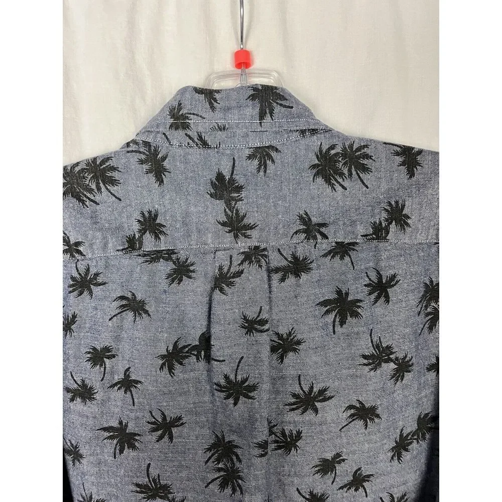 J. Crew Chambray Shirt Palm Tree Men's XL Button Down Long Sleeve Cotton Slim‎
